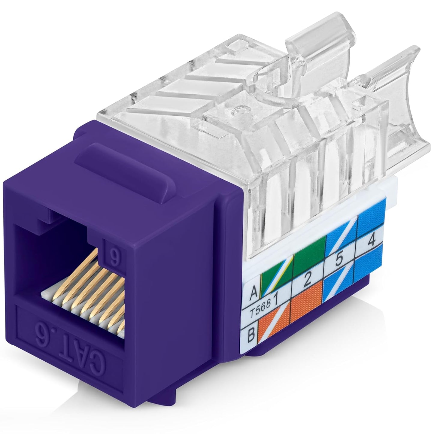 Everest 45° Angled RJ45 Cat6 Keystone Jacks 20-Pack in Purple - Slim Profile Female RJ45 Connectors - Cat 6 Keystone Jack - Compatible with 45° Angled Speed Termination Tool - 45Term (B0BL3GS7ZY)