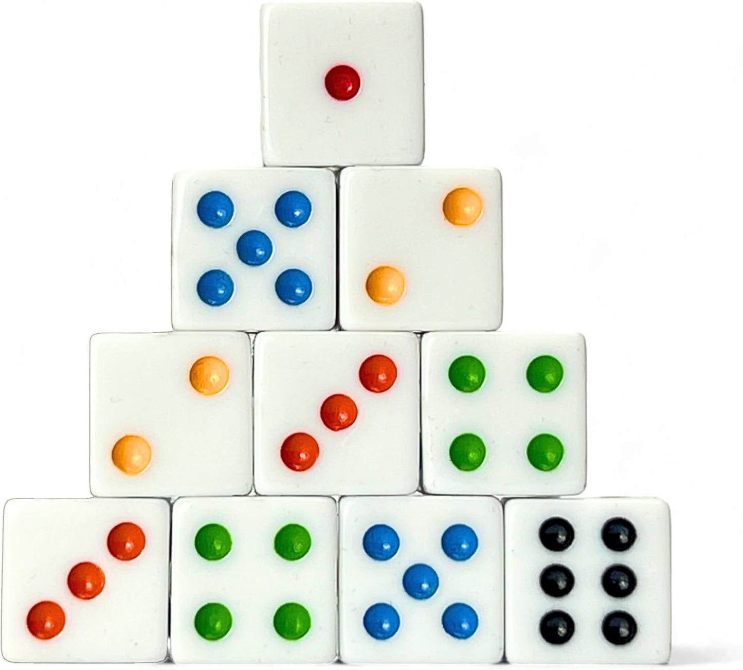Luck Lab 10 Piece D6 Multicolor Pip Dice Pack - Acrylic 16mm Square Edge Standard Dice for RPG MTG DND Table Games and Board Games, Storage Bag Included (White Multicolor)