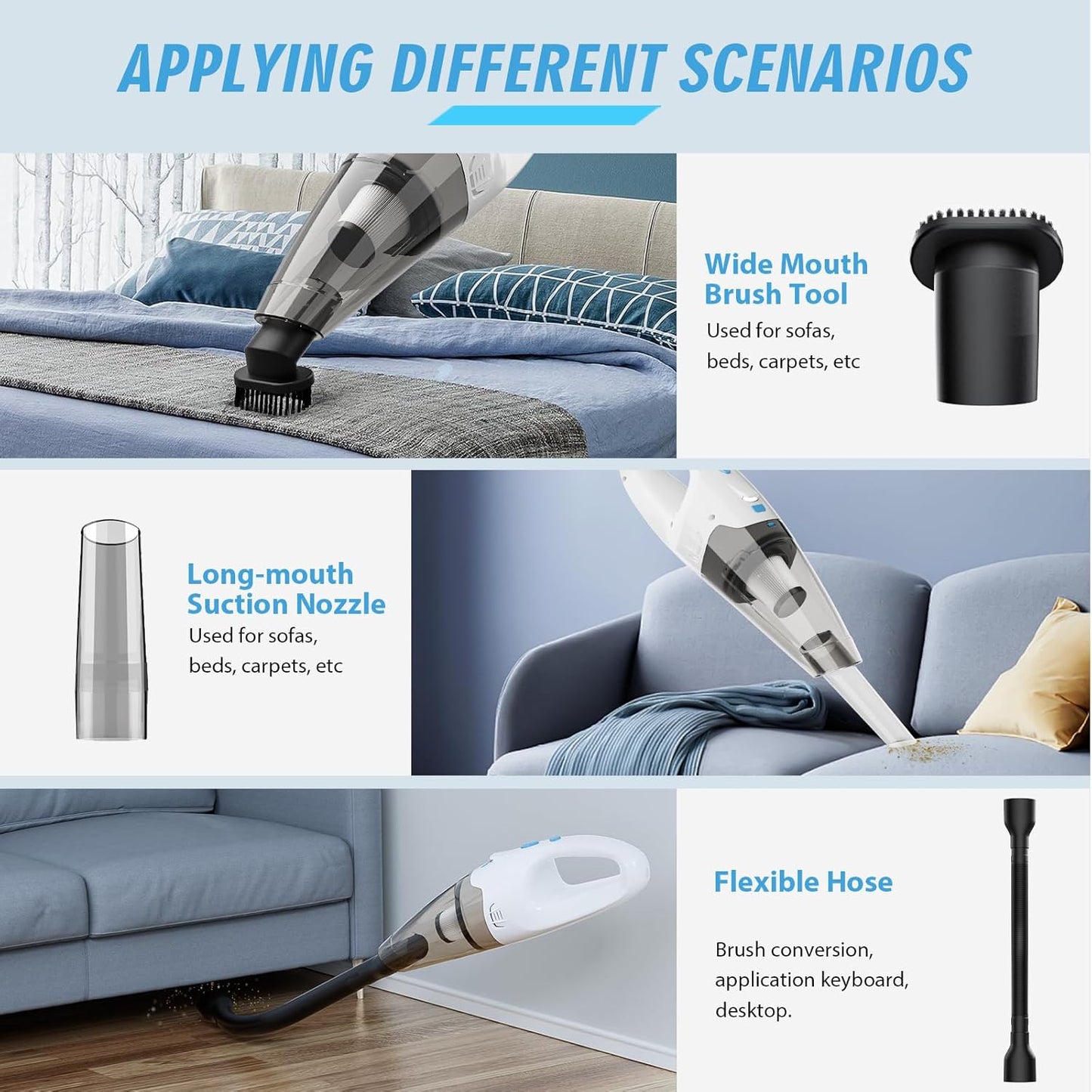 Handheld Vacuum Cordless, Hand Vacuum Cordless Rechargeable with LED Light/Multi Accessories,1.6lbs Car Portable Vacuum Cleaner for Pet Hair, Home, Car, Office