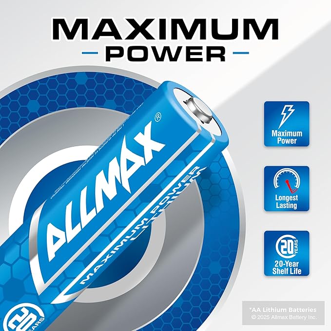 Allmax AA Lithium Batteries (24 Count) – Longest Lasting, Leakproof, 20-Year Shelf Life – Perfect for Blink Security Cameras, Smoke Detectors, and More – 1.5V