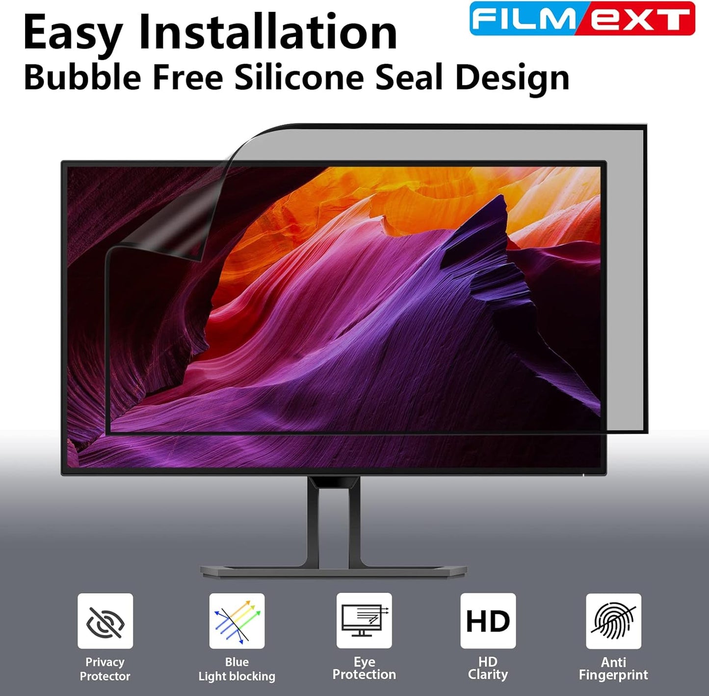 FILMEXT [2 Pack Removable Computer Privacy Screen Filter for 27 inch Monitor, Privacy Shield for Frameless Monitor Widescreen 16:9 Aspect Ratio, Blue Light Filter, Anti-Spy & Anti-Scratch