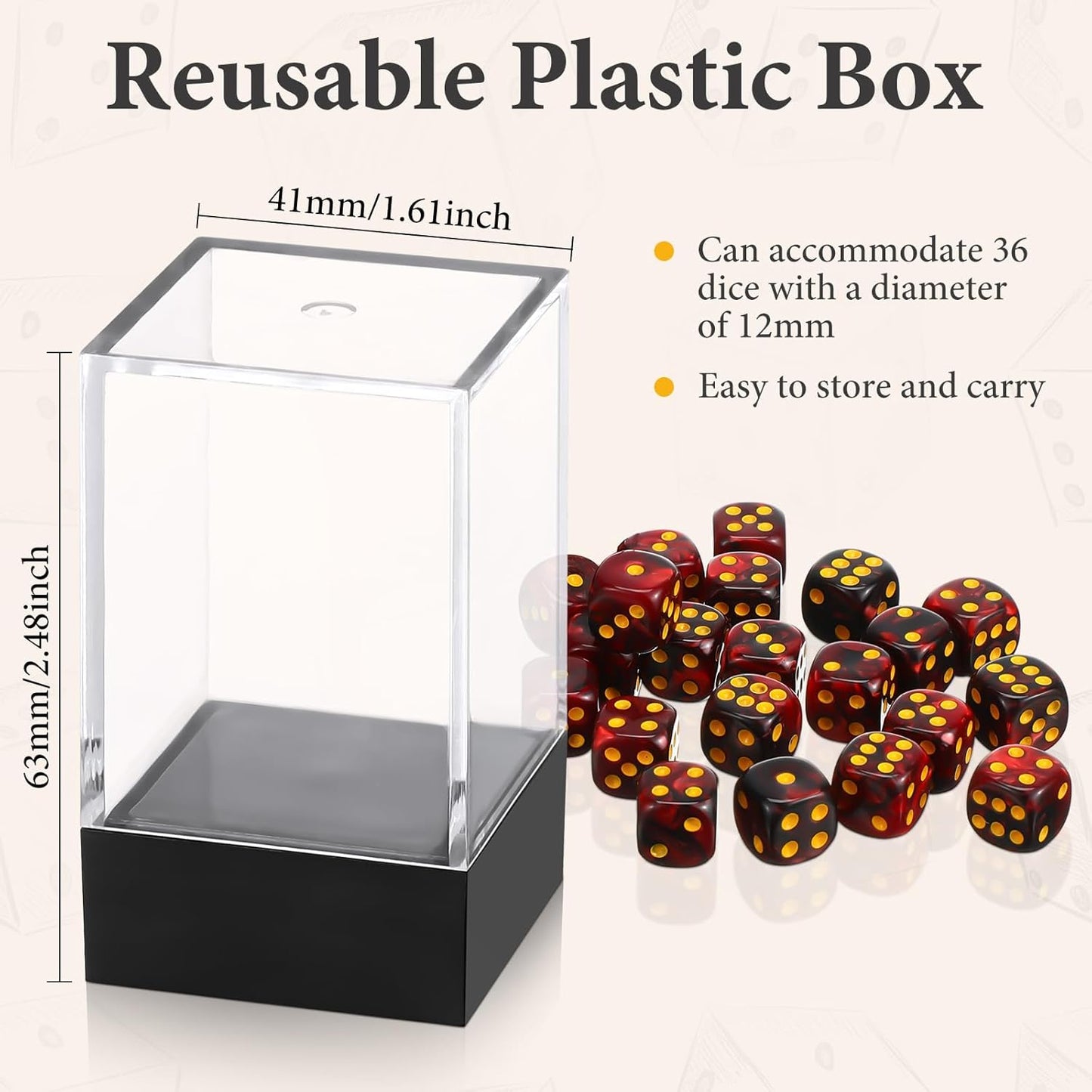 144 Pieces 12mm 6 Sided Mini Dice Set for School Classroom Table Games D6 Game Standard Dice with Portable Plastic Box for Teaching Math Learning