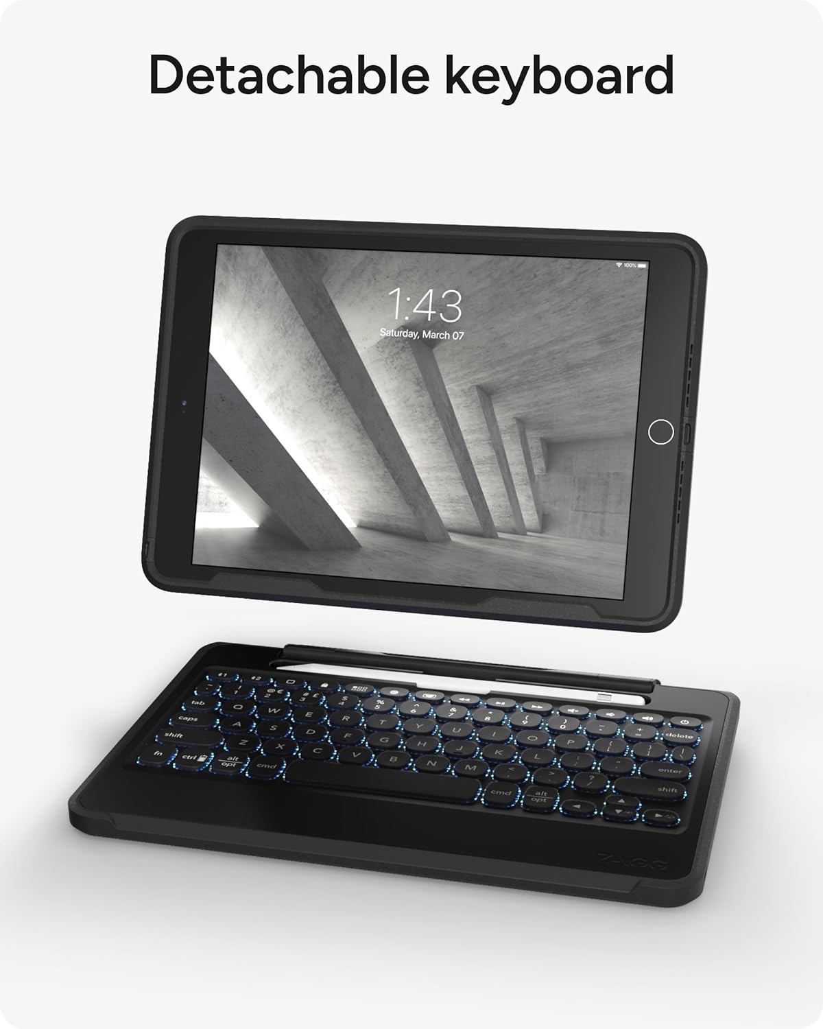 ZAGG Rugged Book iPad Case with Detachable Magnetic-Hinged Keyboard for iPad Air 3, iPad Pro 10.5" & 10.2" (9th Gen), Multi-Device Bluetooth, Apple Pencil Holder, Long-Lasting Battery, Wireless, Black