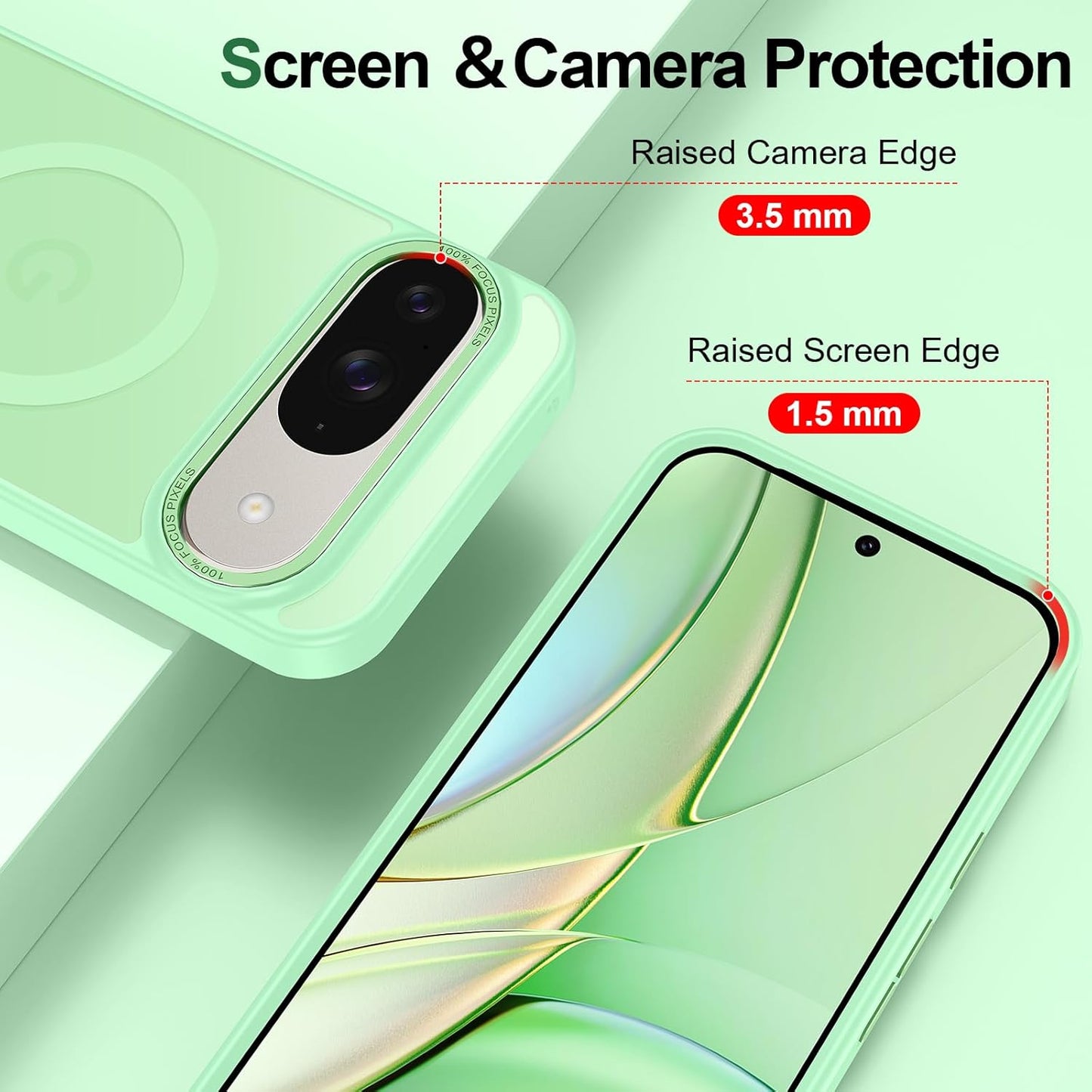 Magnetic for Google Pixel 9/Pixel 9 Pro Case, [Military Grade Drop Protection] [Compatible with MagSafe] Shockproof Slim Translucent Matte Anti-Slip for Women Girls Men Case, Matcha Green