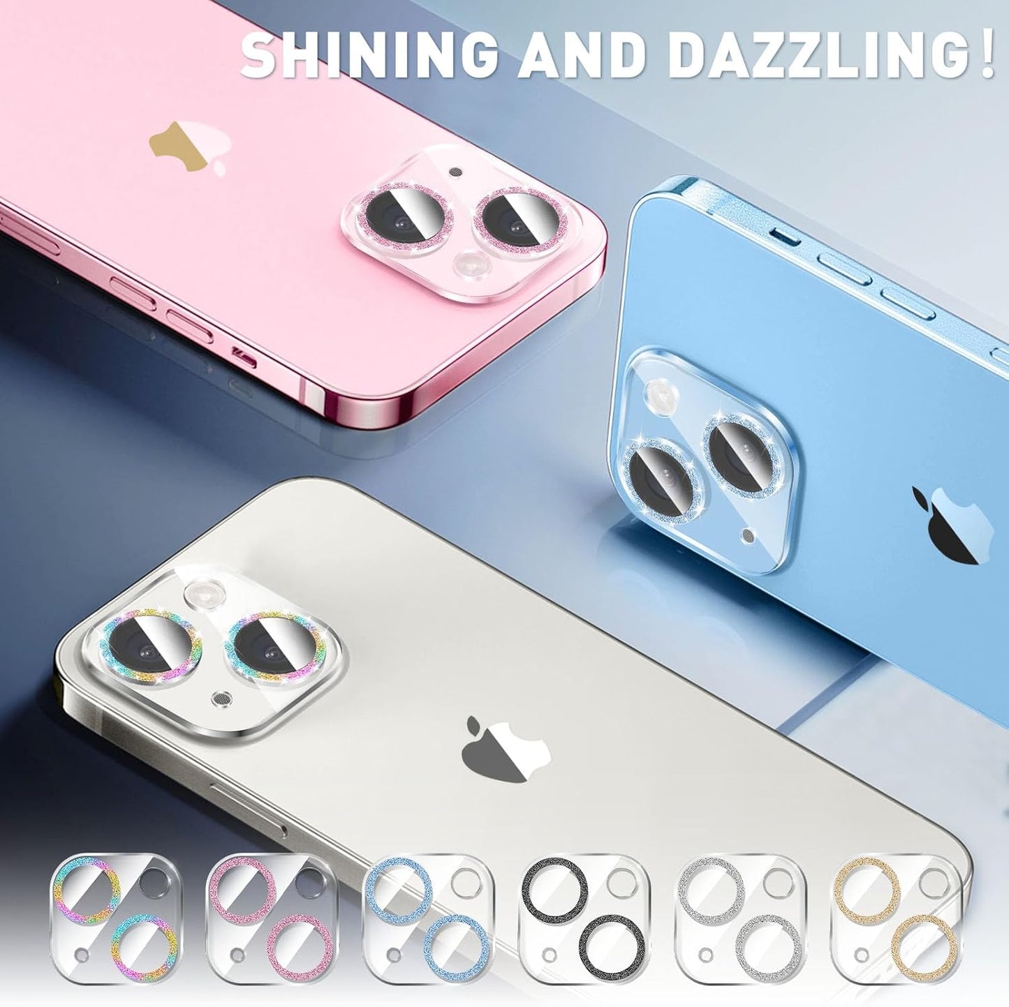 LucBuy 3PCS Sparkling Camera Lens Protector for iPhone 12/iPhone 12 Mini, Full Clear Acrylic Cover with Shiny Colorful Glitter Designed Decoration Back Camera Protector