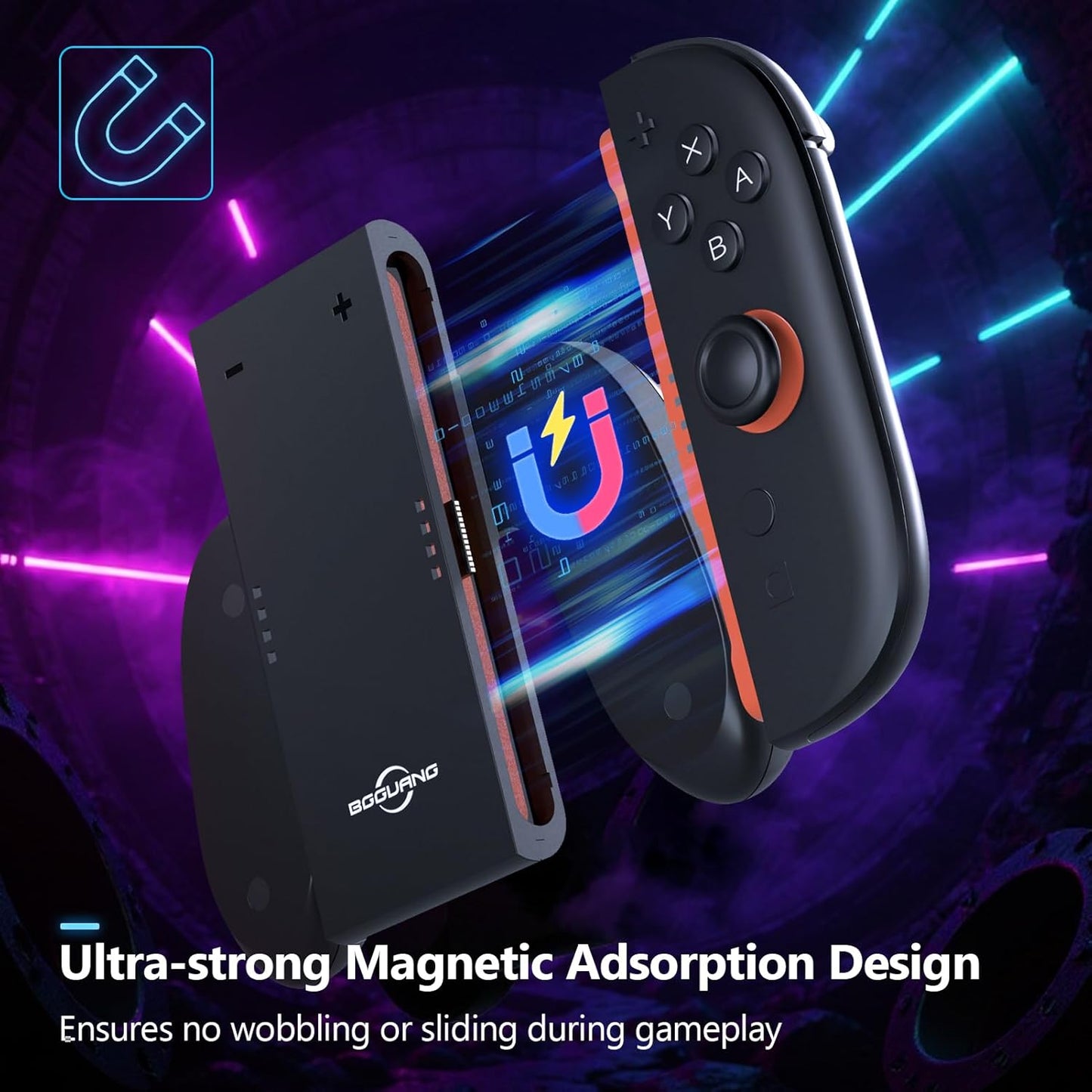 Switch 2 Joycon Charging Grip, Super Magnetic Charger Handle for Nintendo Switch 2 Joycons, Ergonomic Controller Grip for Playing While Charging, Switch 2 Accessories Black (USB Charging Black)