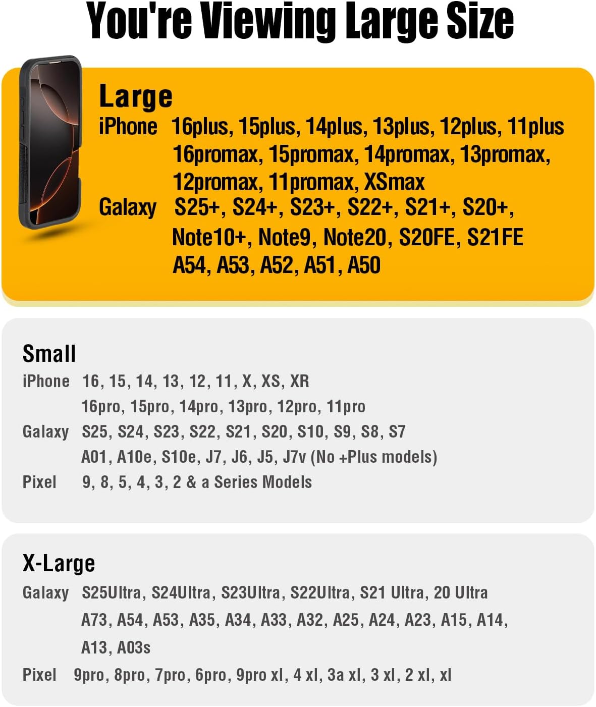 Case for Large iPhone Plus, Pro Max 16 15 14 13 12 11 Xs, Samsung Galaxy S25+ S24+ S23+ S22+ S21+, Cell Phone Belt Holster Clip, ID Card Holder Pouch, Fits Otterbox Case - Black