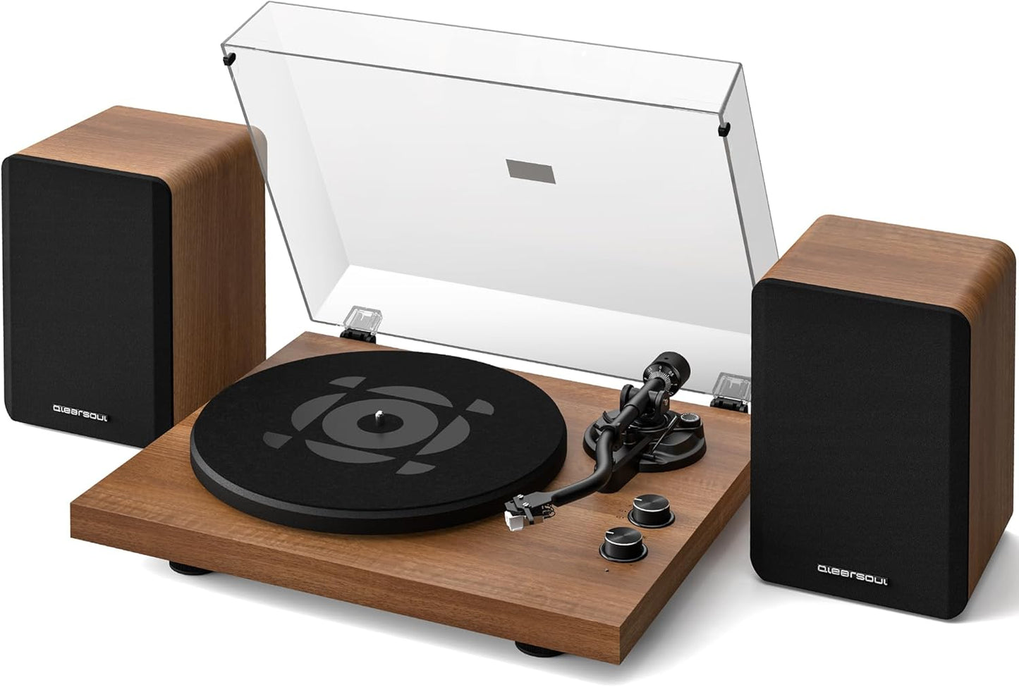 SoulBox S1 Vinyl Record Player with Stereo Speakers, Turntable with Built-in Preamp, S-Shaped Tonearm, 33/45 RPM - Walnut