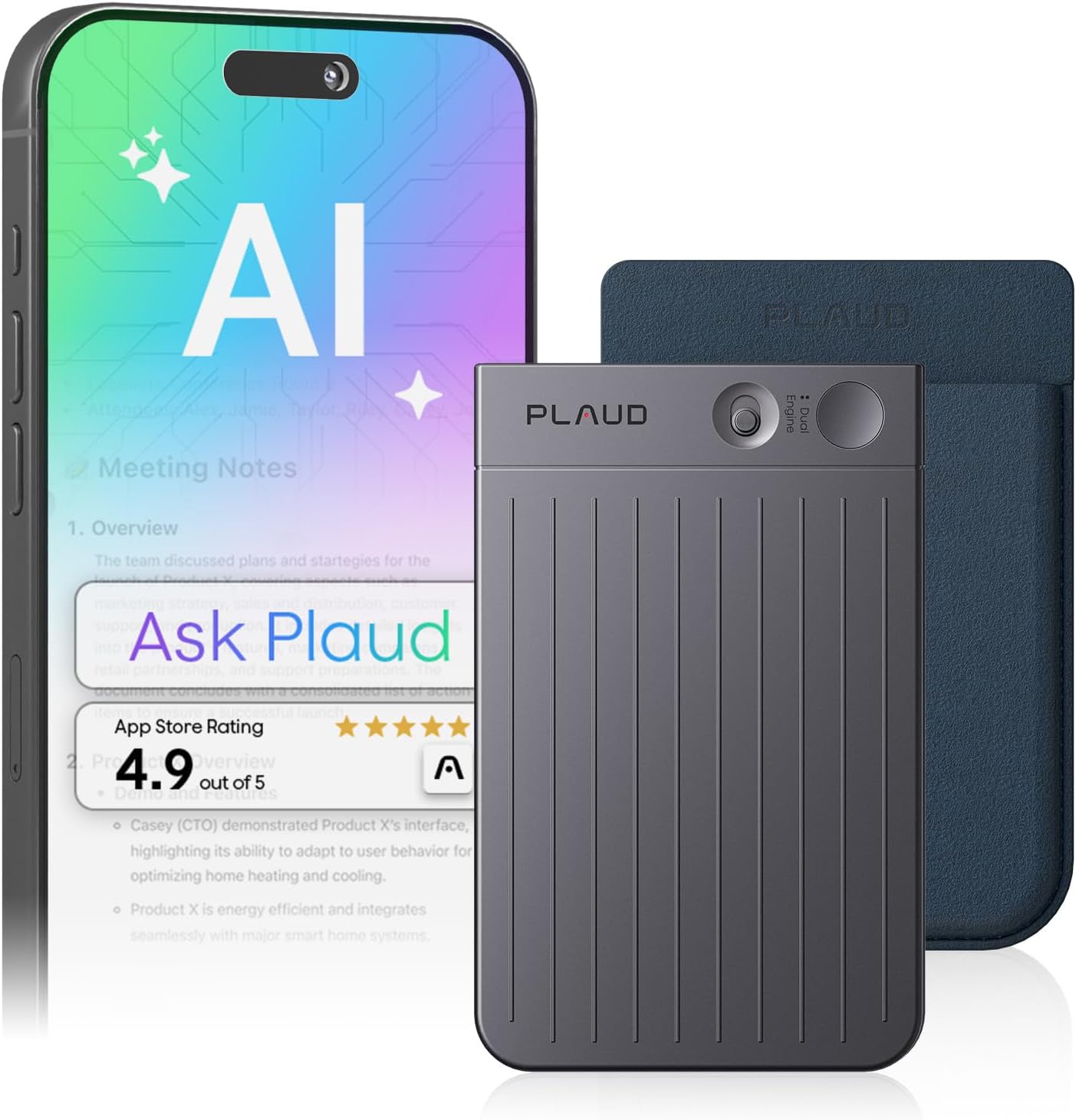 Plaud Note AI Voice Recorder, AI Note Taking Device, Transcribe & Summarize, Support 112 Languages, 64GB Navy Blue Digital Audio Recorder for Lectures, Meetings, Calls, with Magnetic Dark Blue Case
