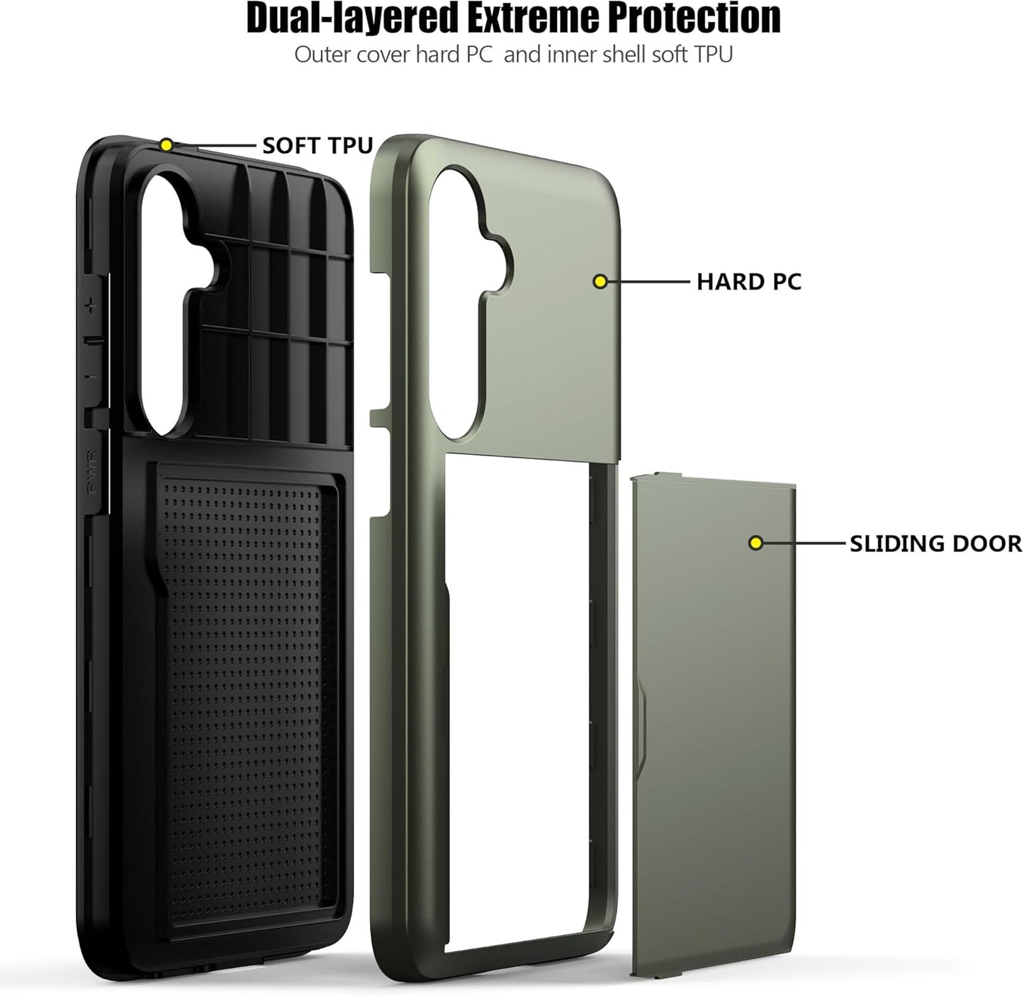 Nvollnoe for Samsung S25 Plus Case with Card Holder Dual Layer Heavy Duty Protective Case Hidden Card Slot Slim Wallet Cover for Samsung S25 Plus 6.7''(Green)