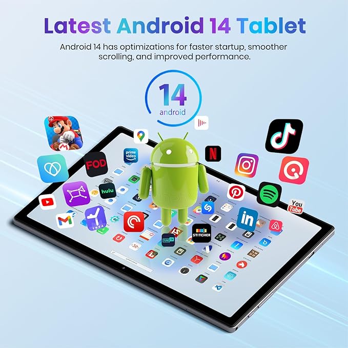 Tablet, Octa-core CPU, 1 Years Protection,12GB+64GB (Up to 1TB), 10.1 inch Android 14 Tablet, 800x1280 Resolution, WiFi 6 & Bluetooth 5, Dual Speakers