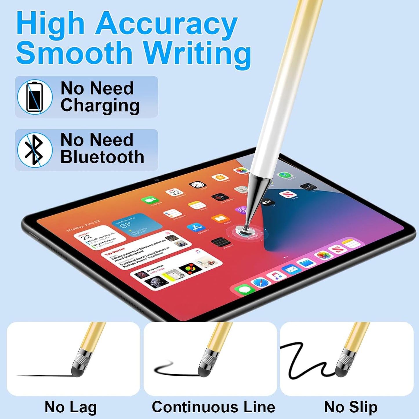 Bopomofo Stylus (5 Pcs),2-in-1 Stylus Pen for Touchscreen, High Precision and Sensitivity, Suitable for iPhone/ipad/Android Tablets, Compatible with All Touch Screens(Pink/Yellow/Green/Blue/Purple)