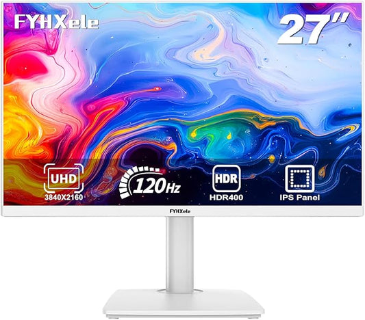 27 inch 4K Gaming Monitor, UHD 3840x2160 Fast IPS Panel Computer PC Monitor, 120Hz, 100% sRGB, FreeSync & G-Sync, HDR 400 Support, HDMI 2.1 & DP 1.4, VESA Mountable-White