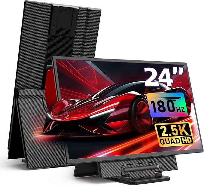 24" 2.5K 180Hz Portable Monitor - Laptop Screen Extender 112% sRGB Wide Color HDR HDMI USB C Travel External Display with Stand Gaming Monitor for Computer PC Phone Game Console
