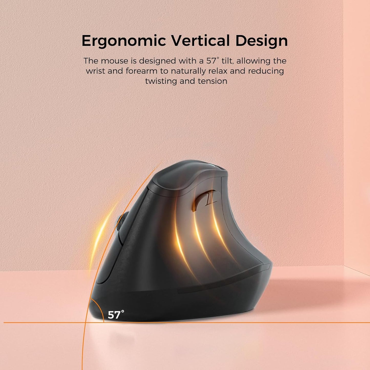 57° Ergonomic Wireless Tower Mouse, Vertical Quiet Ergo Mouse, Bluetooth(BT5.0,BT3.0)&2.4G, (800/1200/2400/2400/4000), 5 Buttons for Windows, macOS, iPadOS, Laptop, PC, Black