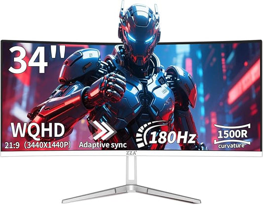 ZZA UltraWide 34 Inch Curved Monitor 1500R PC Screen 180hz Refresh Rate WQHD 3440x1440 Computer Gaming Monitor VA PanelAMD FreeSync Premium | HDR10 | 99% sRGB | VESA