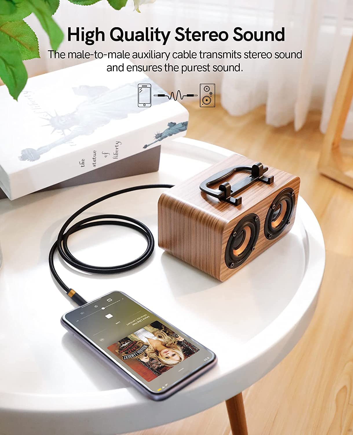 Aux Cord, Audiophile 3.5mm Stereo Audio Cable [0.75m (2.5 Feet), Silvered-Plated Copper core], Unbreakable and Great for Laptop, Tablets,Headphones, Cars and More.
