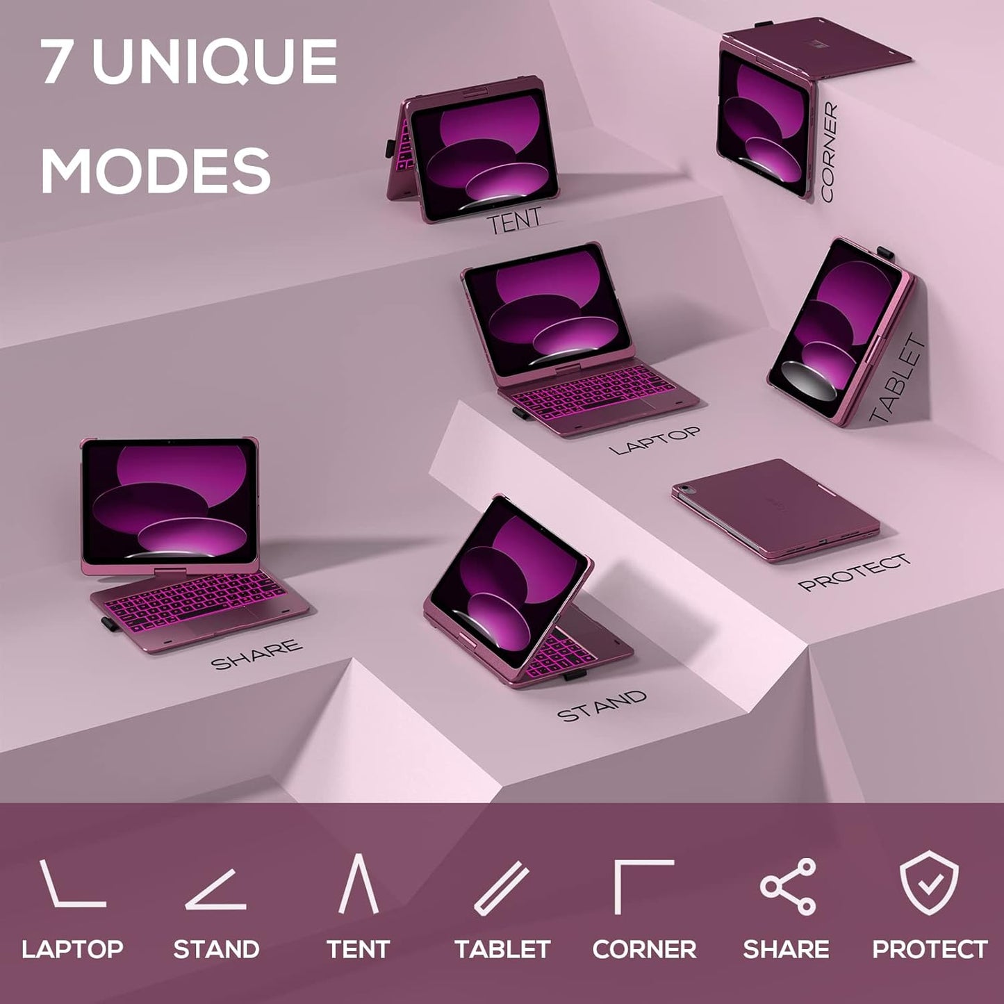 typecase Touch iPad 10th Generation Case with Keyboard (10.9", 2022), Multi-Touch Trackpad, 10 Color Backlight, 360° Rotatable, Thin & Light for Apple iPad 10th Gen 10.9 (Raspberry)