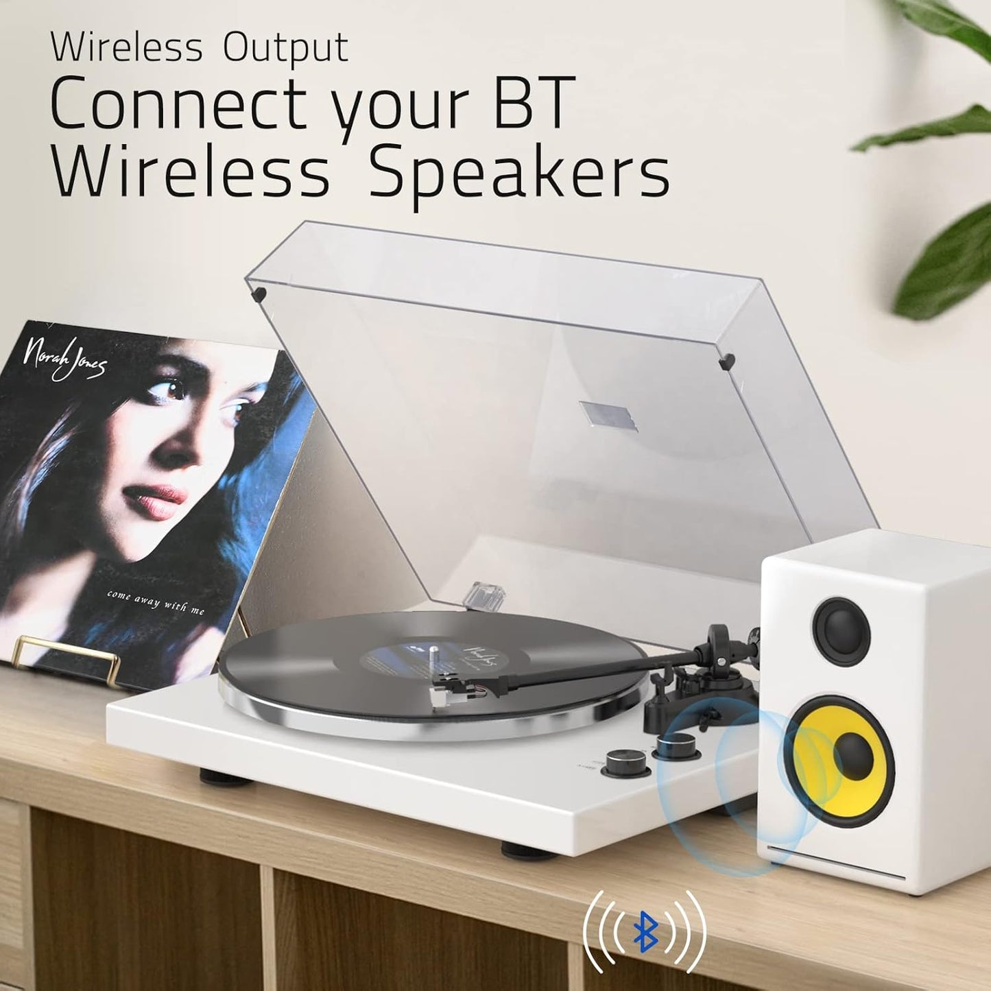 Record Player Turntables with Wireless Output Connectivity Vinyls Players Belt-Drive 33 45 RPM Speed Phono Line USB Digital to PC Recording MM Cartridge AT-3600L Classic New Sleek Piano White