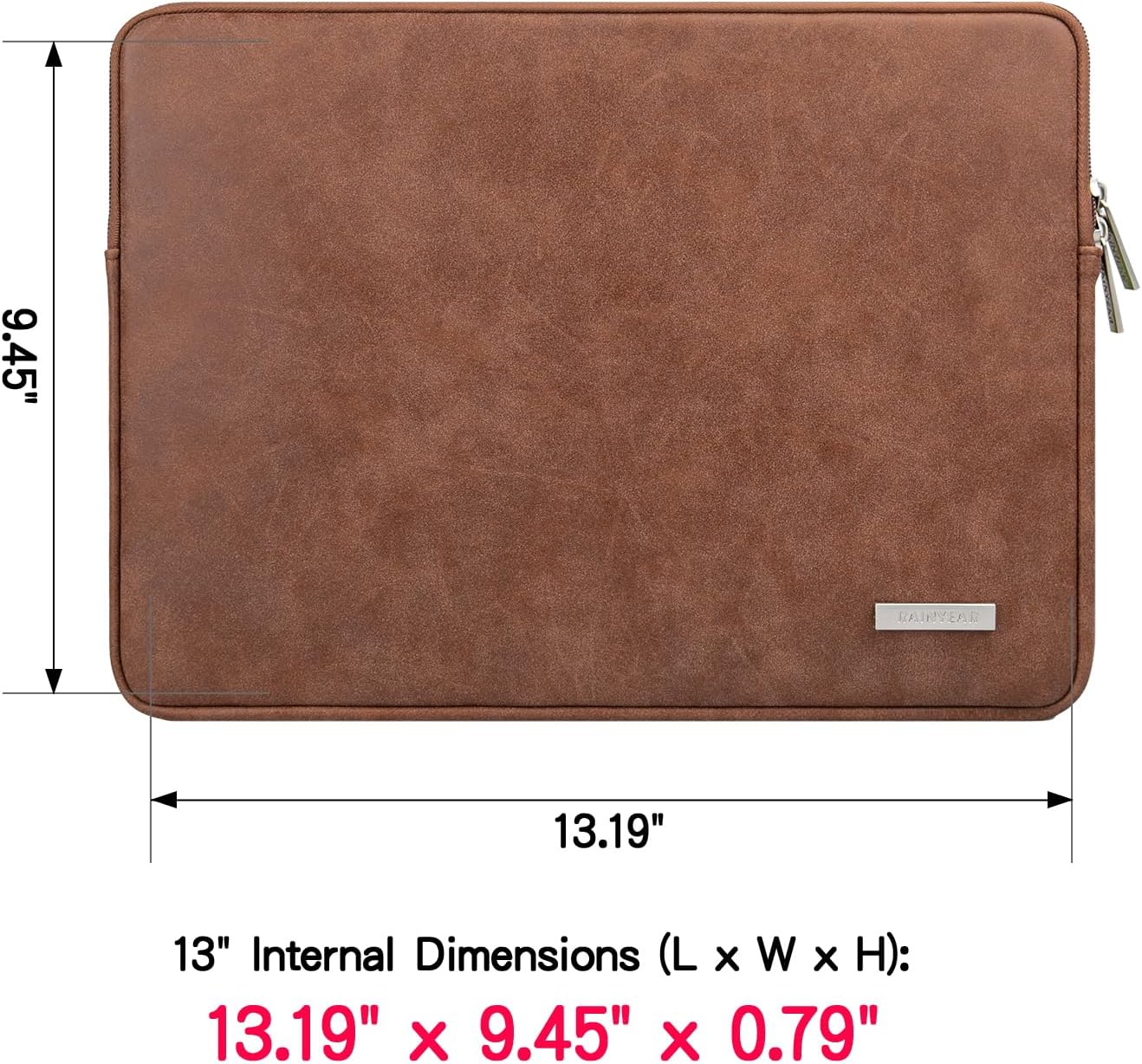 RAINYEAR 13 Inch Laptop Sleeve PU Suede Leather Case Protective Cover Water Resistant Carrying Bag Compatible with 13.3 Notebook Computer Chromebook,14" MacBook M1 M2 M3 M4,13.5 Surface Laptop(Brown)