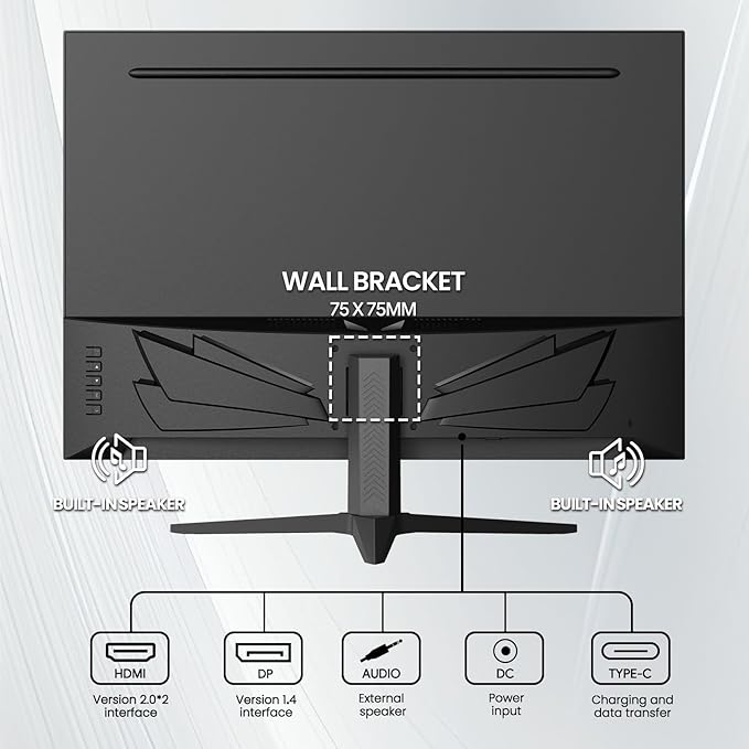 CRUA 28'' Monitor, 4K UHD+(3840×2560P)IPS 60Hz Computer Monitors, 15:10 Aspect Ratio, 10Bit Color, Built-in Speakers, Ultra-Clear PC Display Support HDMI 2.0 & DP1.4, Type-C Port, Wall Mountable–Black