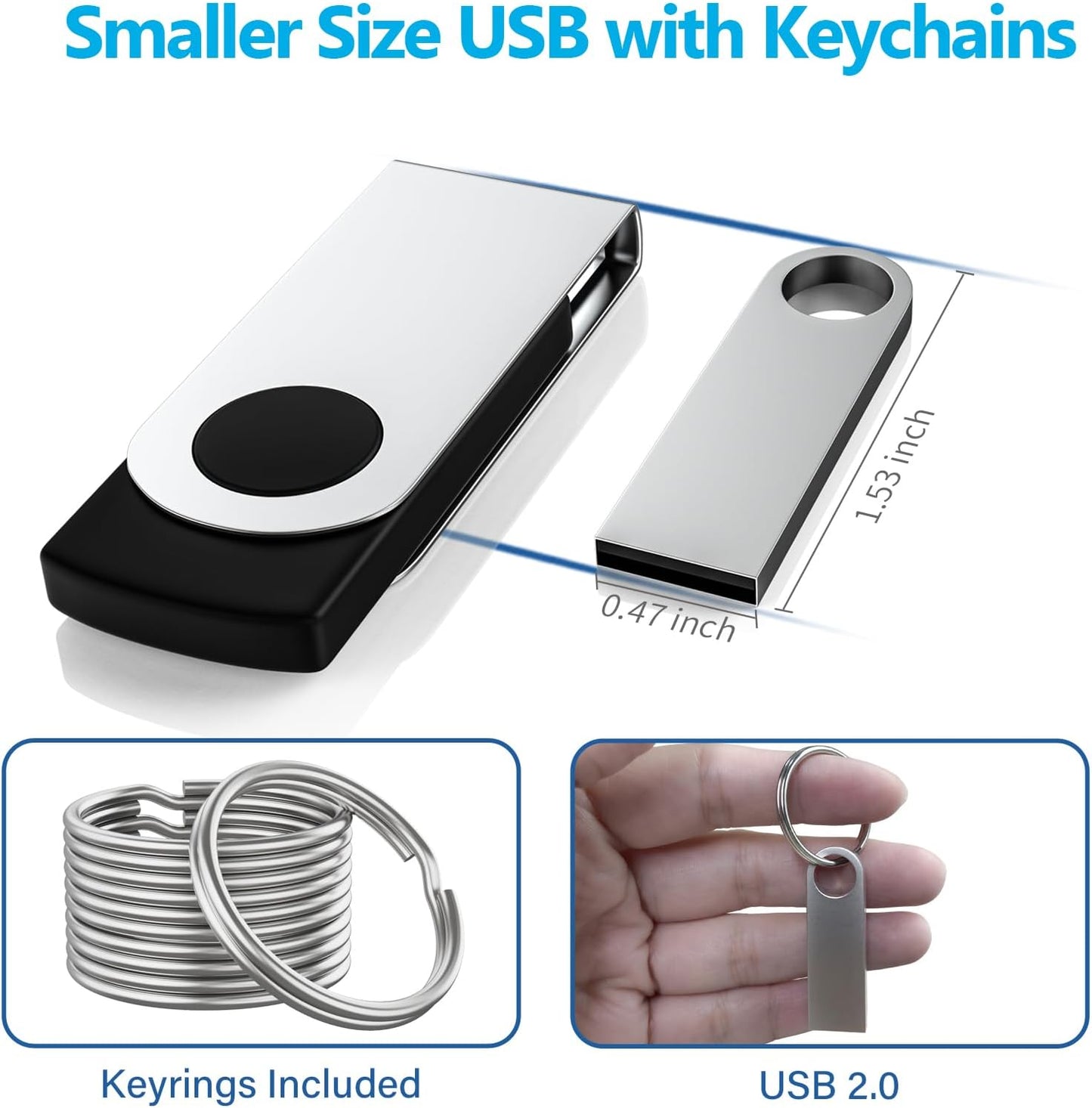 ABLAZE 64GB Flash Drive 5 Pack, Metal USB 2.0 Thumb Drives with Keychains USB Stick Pendrive (Sliver)