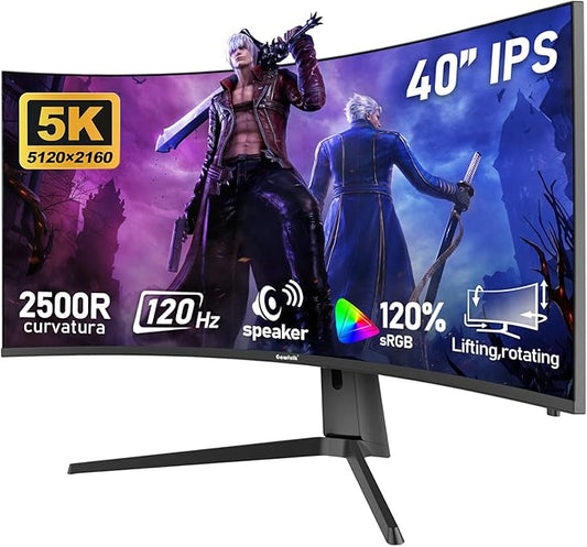 Gawfolk 40-inch IPS WUHD 5K (5120x2160) Ultrawide Curved 120Hz Gaming Computer Monitor, 2500R PC Screen, 21:9, 120% sRGB, Adaptive sync,with Speaker,Supports Lifting Rotating,DisplayPort, HDMI, Black