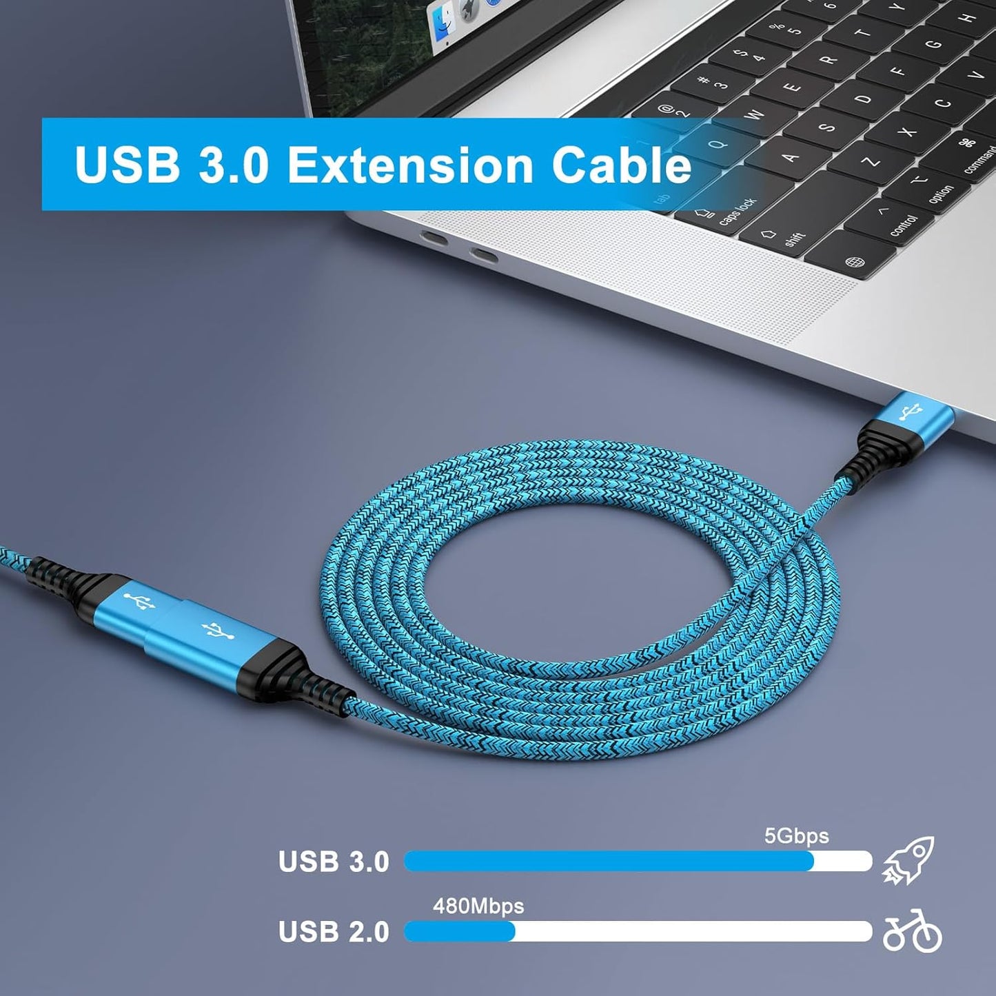USB Extension Cable 10 FT, 2Pack USB3.0 Extension Cord Type A Male to Female USB Extender High Speed Data Transfer Extender Cord for Keyboard,Mouse,PlayStation,Webcam,Hard Drive,Printer,Flash Drive
