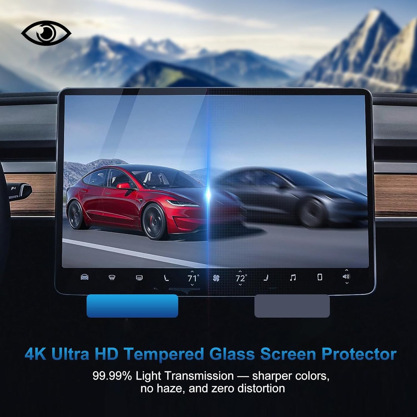 Screen Protector for Tesla Model 3 (2017-2023) / Model Y (2020-2024), Tesla Protector Accessories, Navigation Touchscreen Tempered Glass, Auto-Align Installation, Anti-Fingerprint