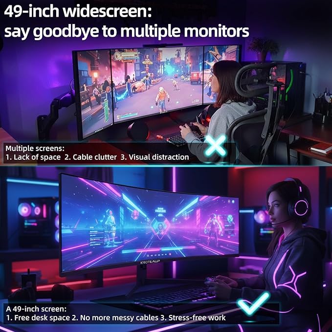 49 Inch Curved Ultrawide Gaming Monitor, 4K (3840x1080P), 165Hz, HDR10 1500R, 32:9, AMD FreeSync, 125% sRGB, Computer Monitor, HDMI/DP VESA100*100mm Black