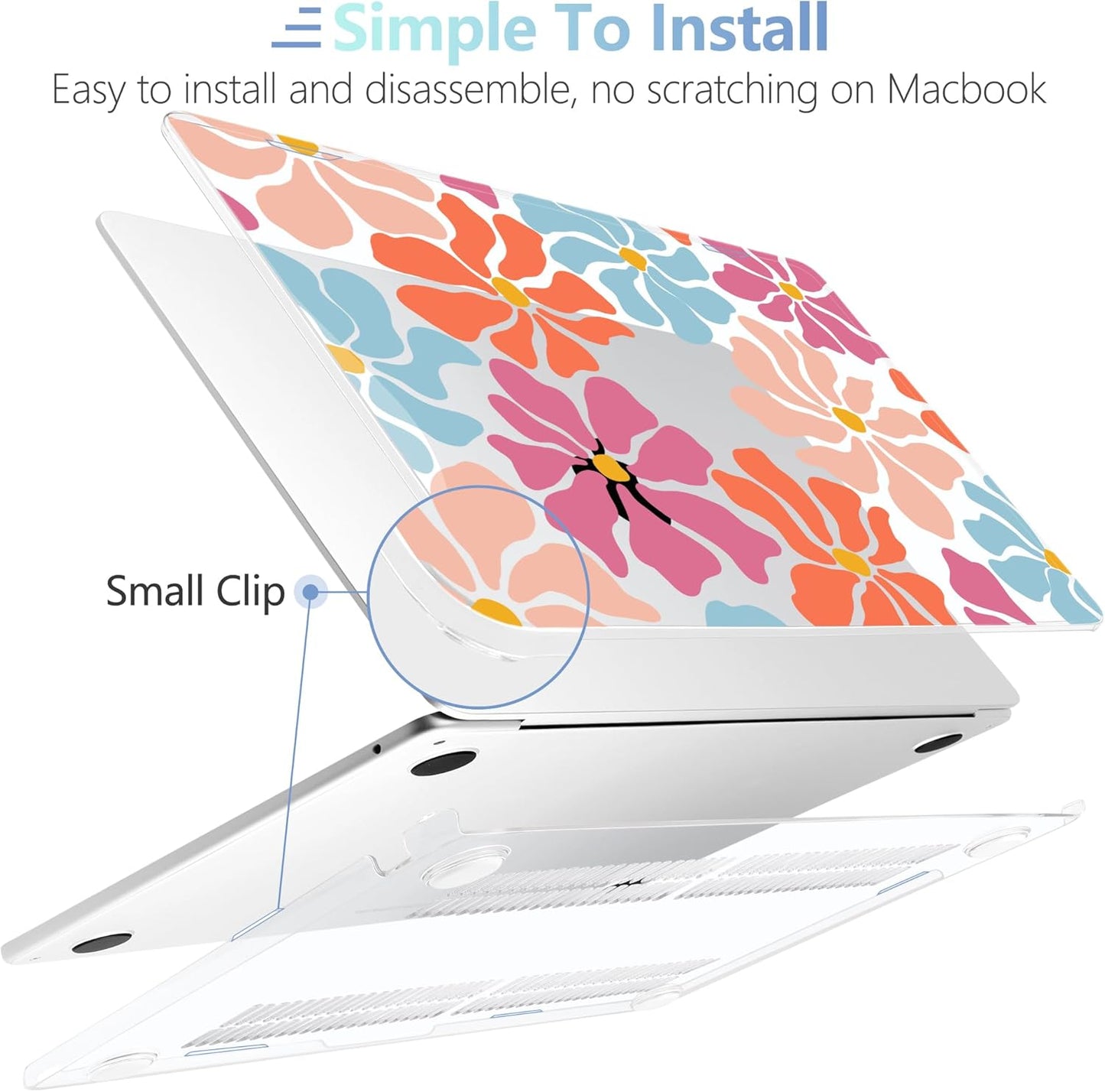 MEEgoodo for M4/M3/M2 MacBook Air 15.3 inch Case 2025 2024 2023, Case Fit Model (A3241/A3114/A2941) for MacBook Air 15 inch, Laptop Hard Shell with Keyboard Cover, Minimalist Style Floral