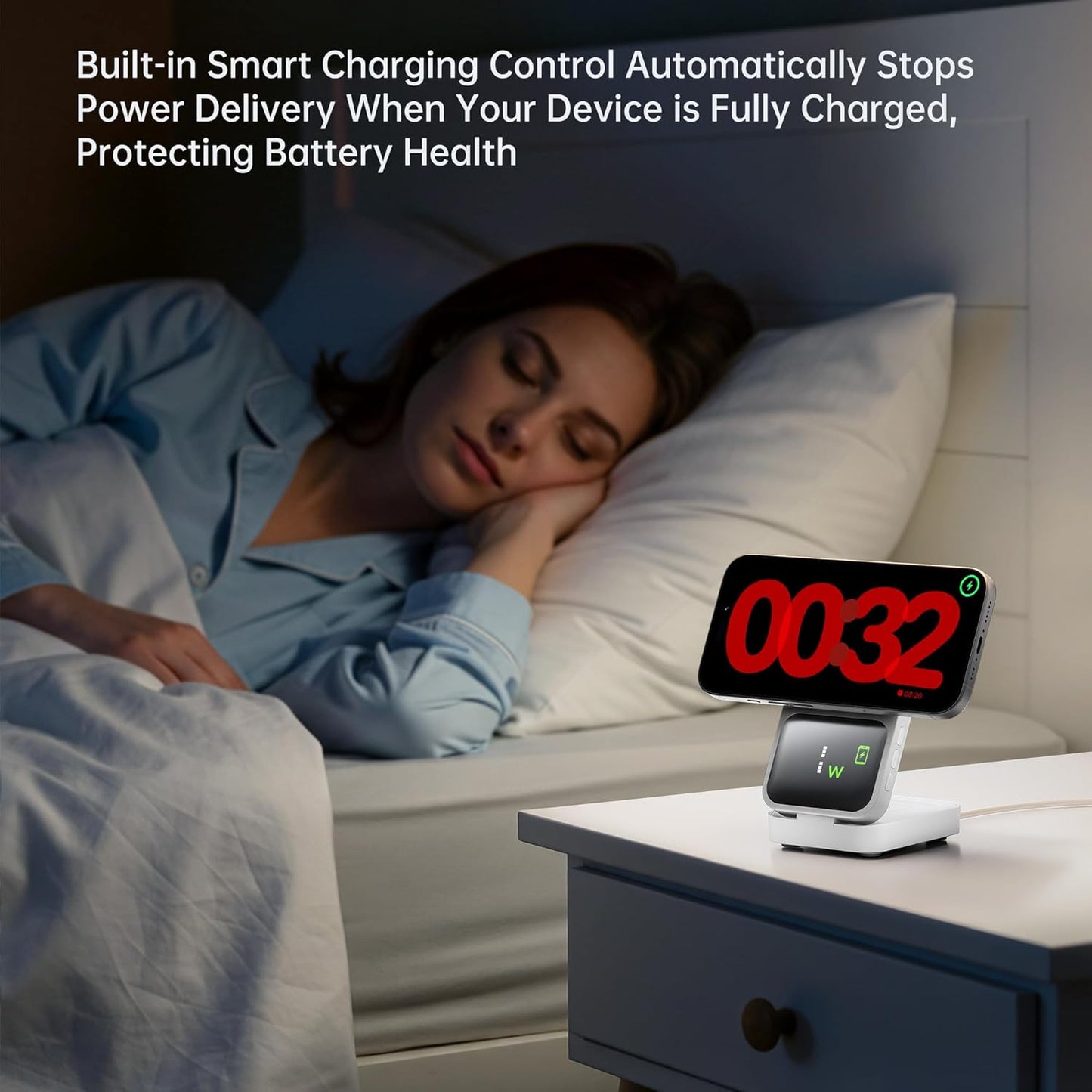 GUSGU MagTime 3 in 1 Wireless Charging Station with Real-Time Power and Time Display, Foldable Wireless Charger Stand, Compatible with iPhone 16/15/14/13/12, iWatch S1-10/Ultra, AirPods-White