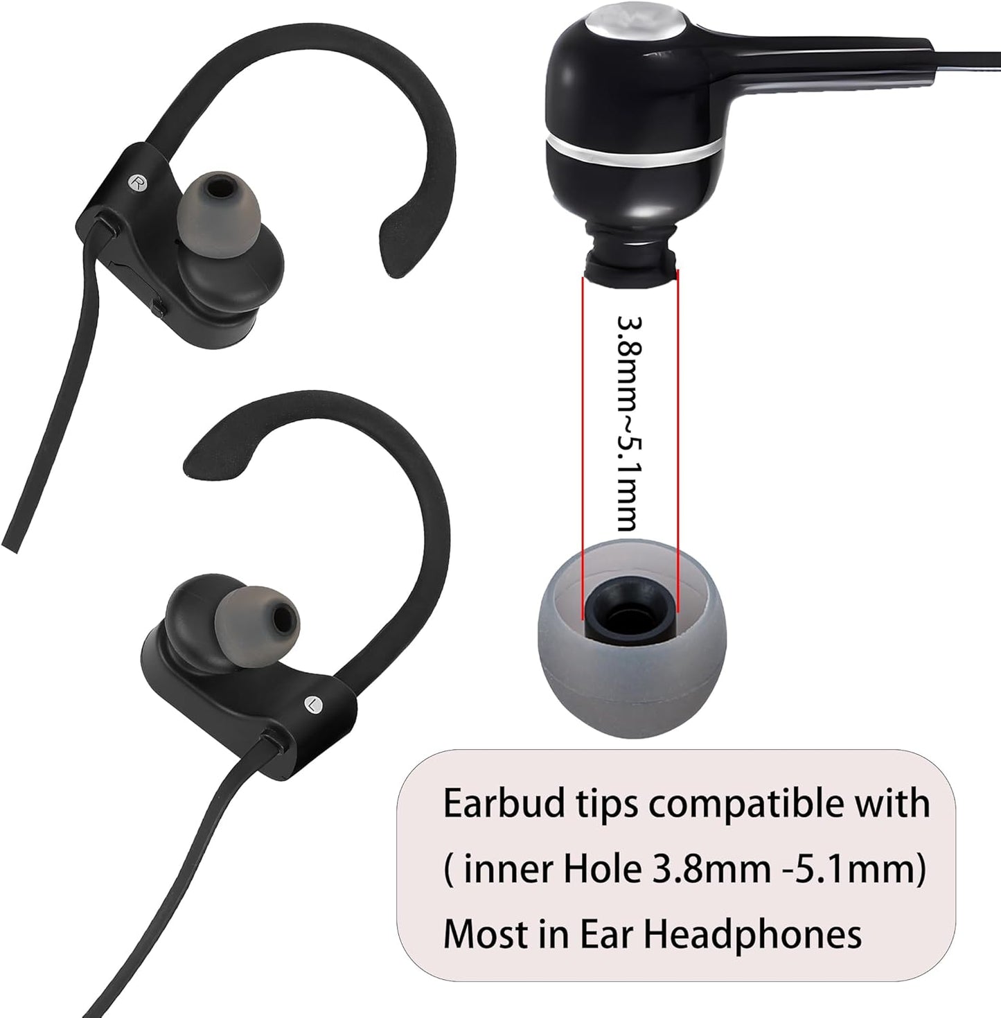 Earbud Replacement Tips - Silicone Earbuds in 3 Sizes (S, M, L) - Fit Most In-Ear Earbuds (Inner Hole 3.8mm -5.1mm) - 9 Pairs