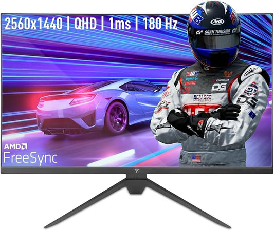 YEYIAN 27 inch 1440P QHD PC Gaming Fast IPS 2K Monitor | AMD FreeSync Premium 180Hz Refresh 1ms Response | 120% sRGB 178°Angel Tilted HDR 10 G-sync | 2 Display Port 1.4 & 2 HDMI 2.1 & Type A Input