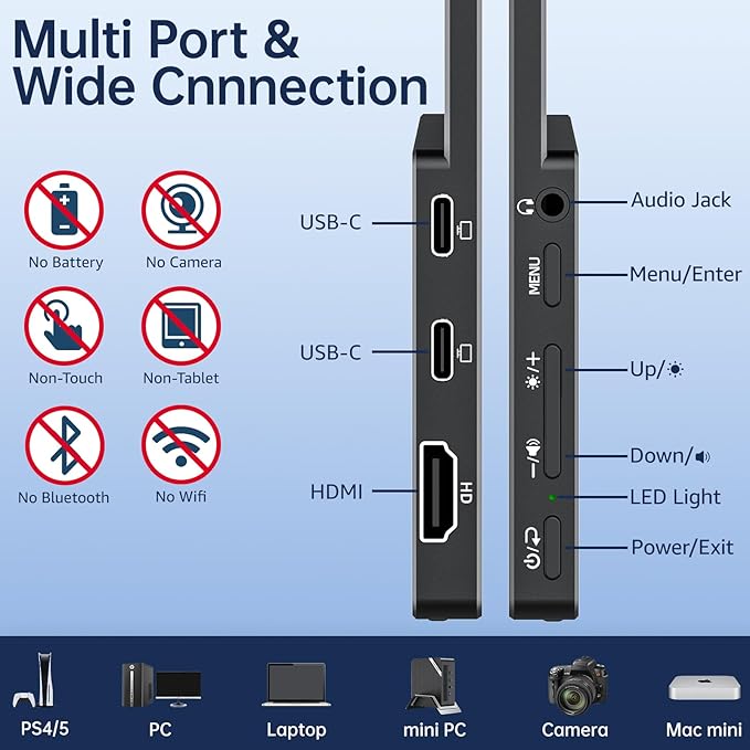 VisionOwl Portable Monitor 15.6 Inch 1080P FHD 85% sRGB Second Screen, USB-C HDMI HDR FreeSync Travel Monitor for Laptop MacBook PC PS5 Xbox, VESA Mountable, with Speakers, Cover Stand, Black