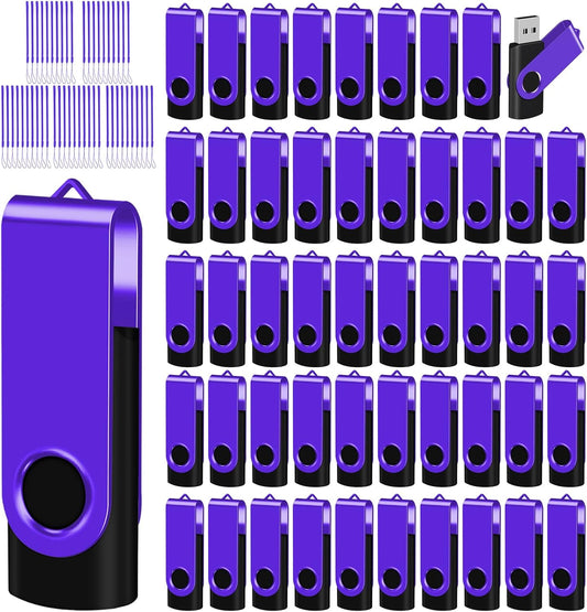 EASTBULL Flash Drive Bulk8GB USB 50 Pack with Lanyards USB 2.0 Thumb Drive Bulk Memory Stick Swivel Pen Drive for Storage and Backup 8 GB 50 Pack, Purple