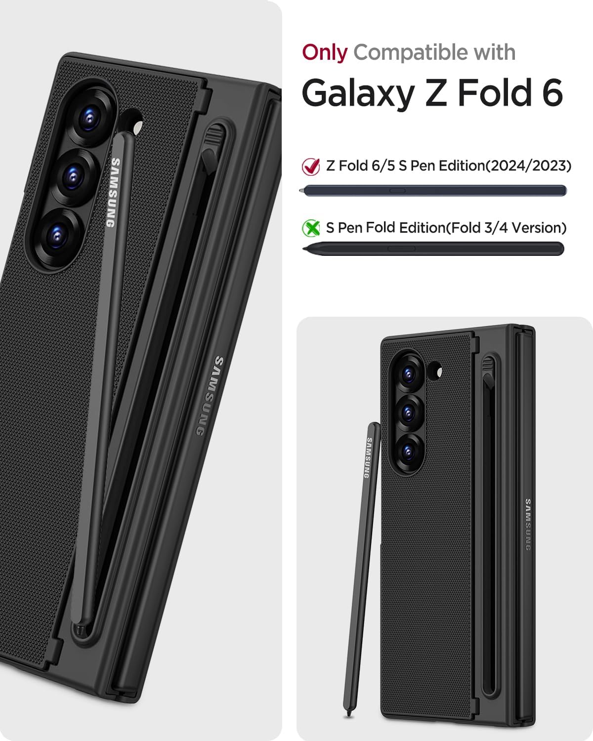 Miimall for Samsung Galaxy Z Fold 6 Case with S Pen Holder Slot [Military Grade Drop][Built-in Privacy Screen & Invisible Kickstand] Slim Thin Protective Phone Case for Galaxy Z Fold 6 Cover Black
