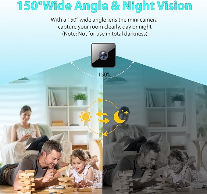 Mini Wireless Camera Home Security cámaras Indoor/Outdoor Cam 1080P HD Small Smart WiFi House Cameras Micro House Nanny Cams Battery-Powered with Motion Detection and Clear Night Vision Baby Monitor