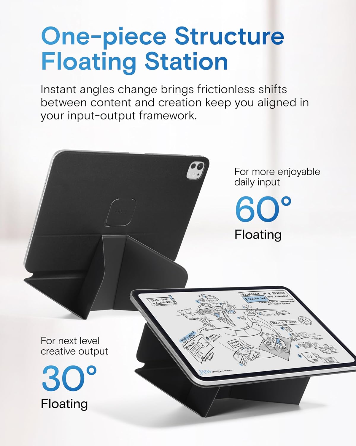 MOFT Dynamic Folio Case for iPad mini 7 A17 Pro (2024), iPad mini 6 (2021), Silm Magnetic Stand Case with 20+ Viewing Angles, Auto Wake/Sleep, Ultra Thin, Jet Black
