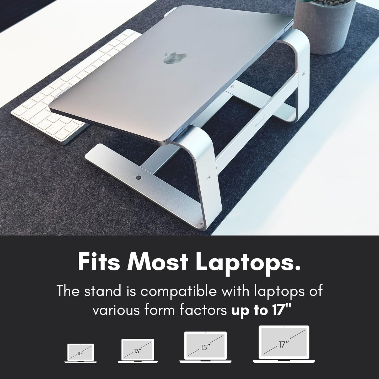 Macally Aluminum Laptop Stand for Desk - Works with All MacBook/Pro/Air & Laptops Between 10” to 17.3” - Sleek and Sturdy Laptop Riser - (ASTAND), Silver Aluminum