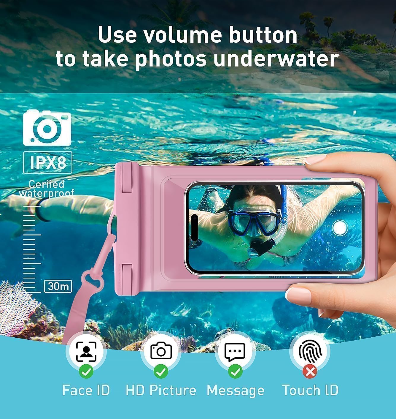 Waterproof Phone Pouch,with Inside Card Bag, Large Waterproof Case for iPhone 16 15 14 13 Pro Max,IPX8 Certified and Lightweigt Cellphone Dry Bag Beach Cruise Ship Essentials, 1 Pack-Pink-8.3″