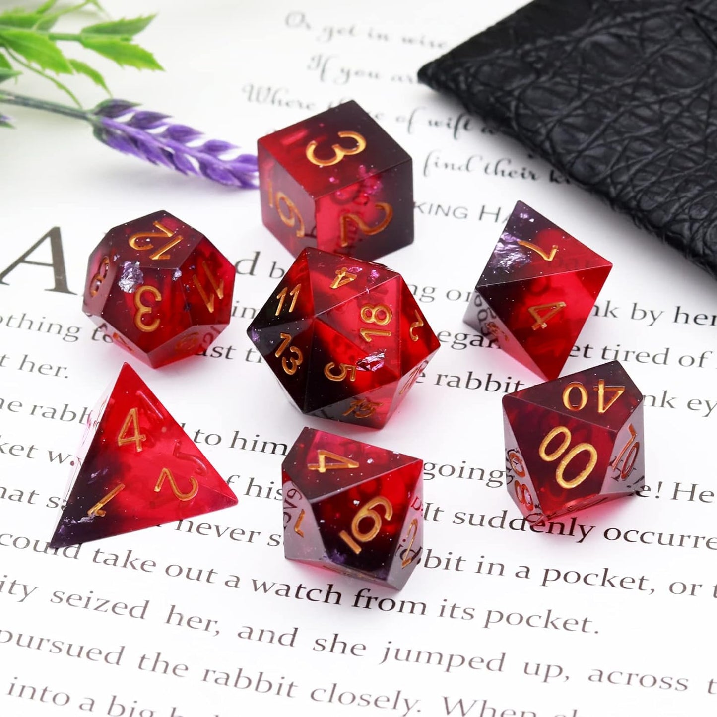 Haxtec Sharp Edge DND Dice Set Purple Red Resin Dice Silver Flakes D&D Dice for RPG Role Playing Games Compatible with Dungeons and Dragons Gift War Series
