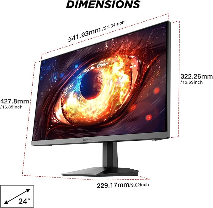 KOORUI 24" Gaming Monitor, 200Hz 1ms Fast IPS, FHD HDR400 Display, 90% DCI-P3 Color Gamut, Adaptive Sync, Ultra Slim Frame, VESA Mountable, HDMI 2.0, DP 1.4, G2411P