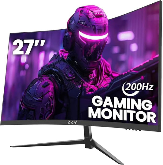 ZZA 27 Inch Curved Computer Monitor,200Hz|180Hz|144Hz Pc Monitors FHD 1080P 1800R VA Screen, Monitor 27 inch 100% sRGB, AMD FreeSync Eye Care Ultra-Thin Bezels HDMI & DP Port