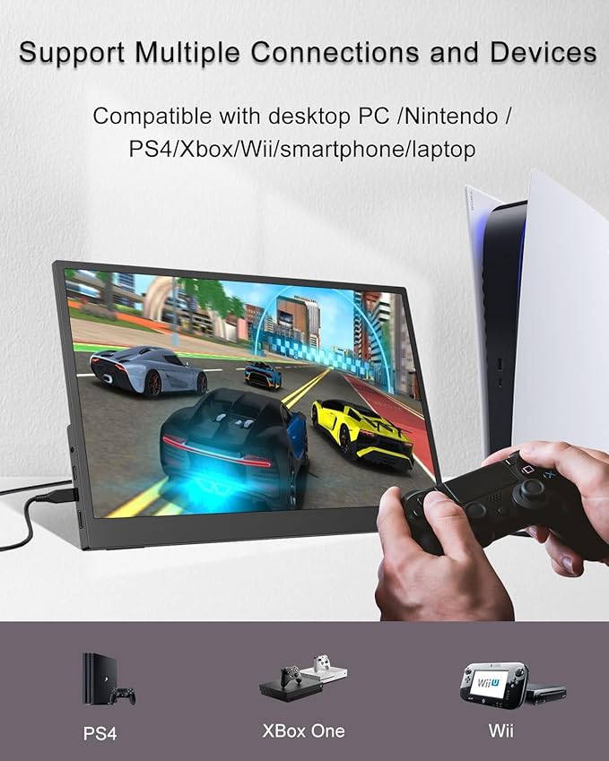 Portable Monitor Touchscreen 14.1'' Ultra-Thin Lightweight 1920x1080P Built-in Speakers 100% sRGB 10-Point Touch Type-C/Standard HDMI Compatible with PS4/PS5/PC/Mac and Other Devices