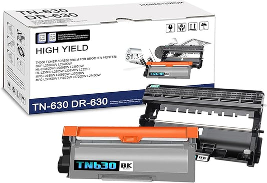 2-Pack TN630 DR630 Black Toner Cartridge and Drum Unit, Replacement for Brother HL-L2300D L2305W L2315DW L2320D L2340DW L2360DW L2380DW MFC-L2680W L2700DW L2705DW L2720DW L2740DW DCP-L2520DW Printer