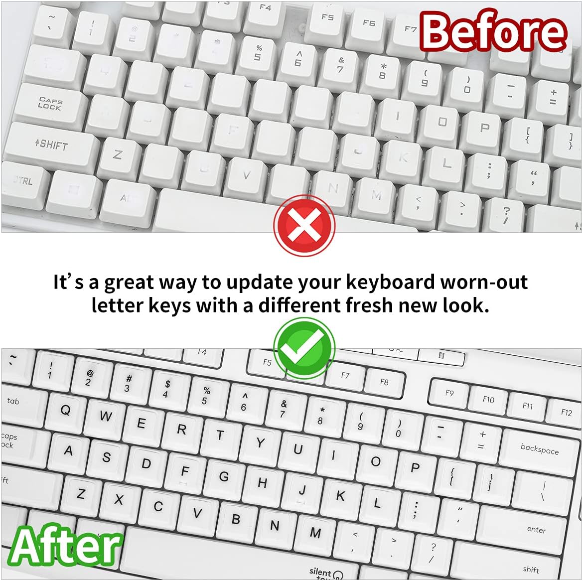 (2PCS Pack) English Keyboard Stickers, Universal Keyboard Replacement Letters English White Background with Black Lettering for Laptops Computer, Matte Keyboard Alphabet Stickers -White