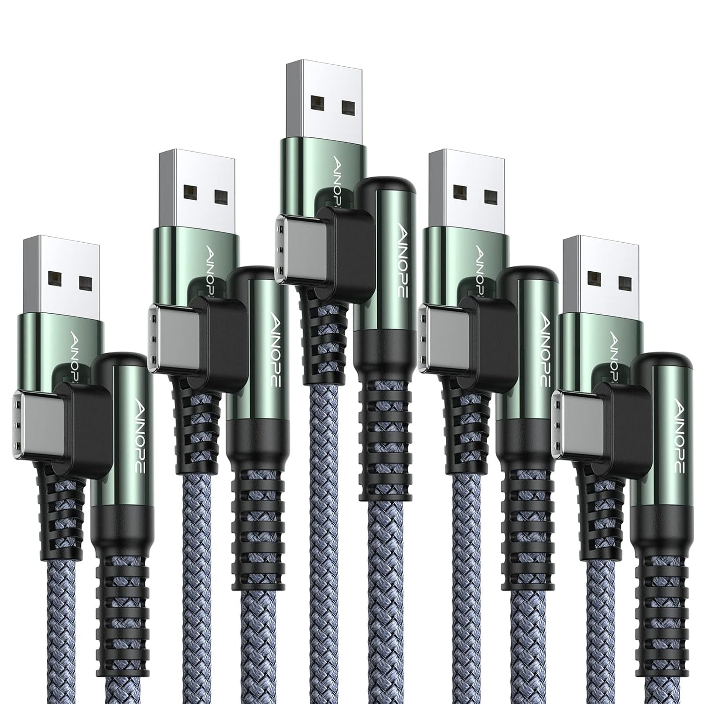 AINOPE USB C Charger 5-Pack [10/6.6/6.6/3.3/1.6ft] 3.1A Fast Charging, Right Angle, Nylon Braided, Compatible with Galaxy S22/21 Note20, LG V20