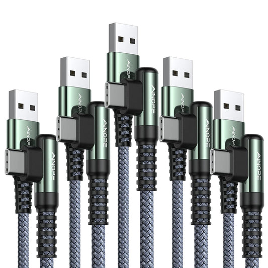 AINOPE USB C Charger 5-Pack [10/6.6/6.6/3.3/1.6ft] 3.1A Fast Charging, Right Angle, Nylon Braided, Compatible with Galaxy S22/21 Note20, LG V20