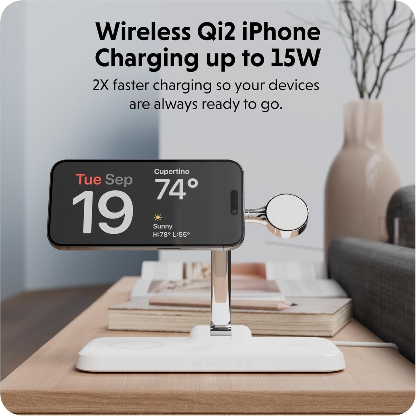 HyperJuice 4-in-1 Wireless Charger Qi2 Magnetic Stand — Fast Wireless Charger for iPhone, Apple Watch, Airpods & Any Qi-Compatible Device — Compact, Adjustable, and Foldable Qi2